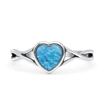 Infinity Shank Heart Promise Thumb Ring Oxidized Statement Fashion Ring Band Lab Created Blue Opal 925 Sterling Silver